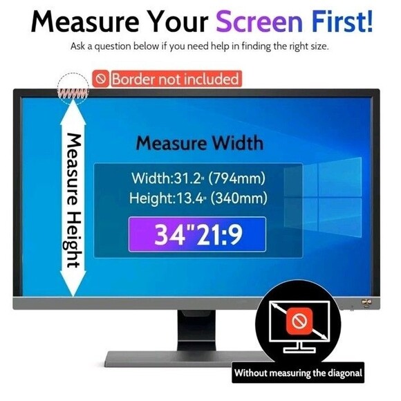 34” Widescreen Privacy Filter for 21:9 Monitor, Anti Glare Blue Light Shield - Picture 2 of 6